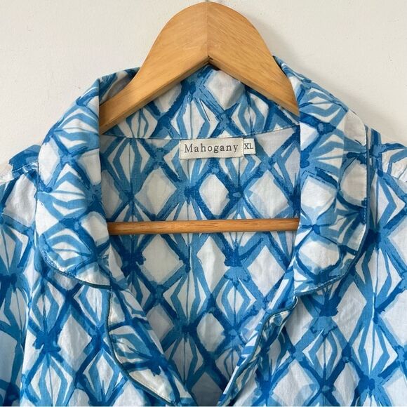 Mahogany Blue White Geometric Pattern Cotton Button Down Shirt - Picture 7 of 8